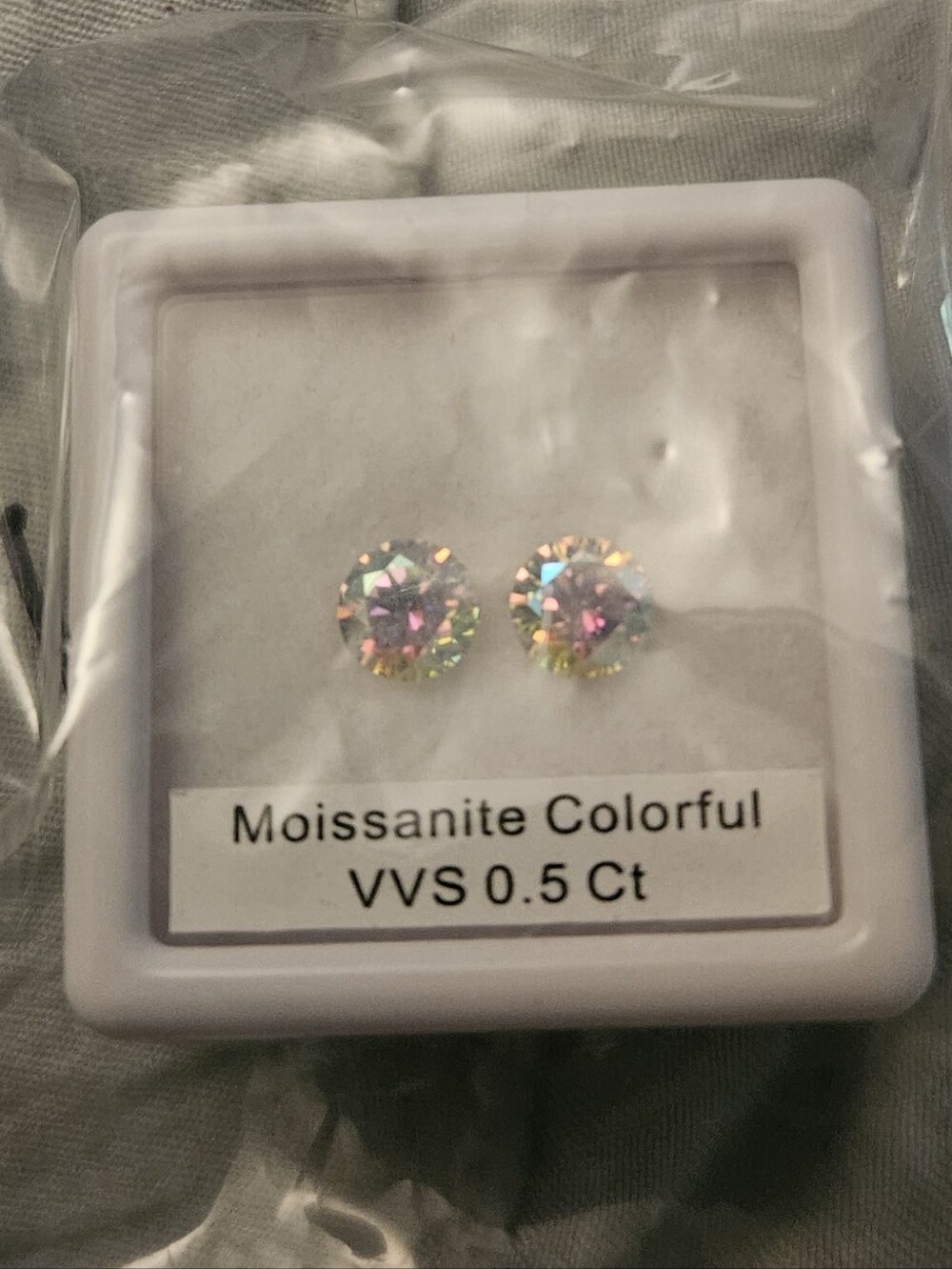 Colorful Moissanite Unset Stud - VVS 0.5 Ct - Iridescent 2 Graded